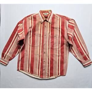 Vintage Gitano Striped Button-Up Red Beige Mens Small Shirt 90s